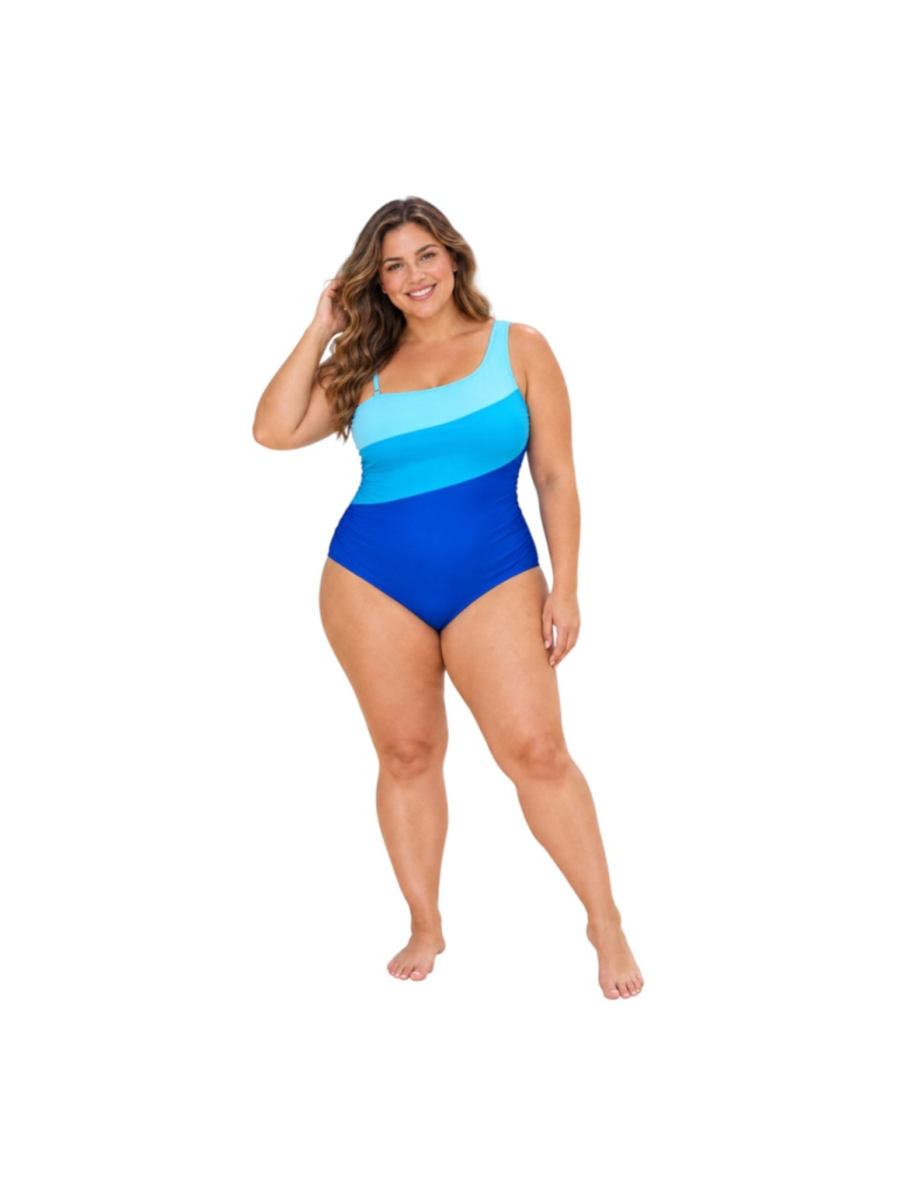 Aidonger Women’s 2XL Blue Colorblock One-Shoulder One-Piece Swimsuit NWT